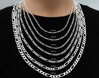 Sterling Silver Figaro Chain Necklace  - For Men And Women Thick Chain - Silver Necklaces For Women - Jewelry Gift For Her Men Gifts