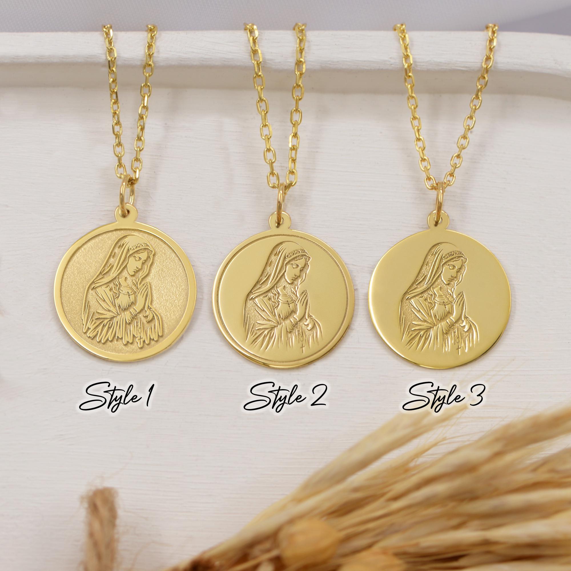 14K Solid Gold Virgin Mary Necklace – Handmade Catholic Pendant ...