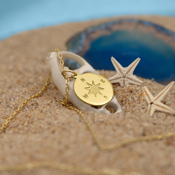 14K Solid Gold Compass Pendant - Adventure Necklace | Nautical Jewelry | Travel Charm for Men and Women | Gold Compass Gift for Travelers
