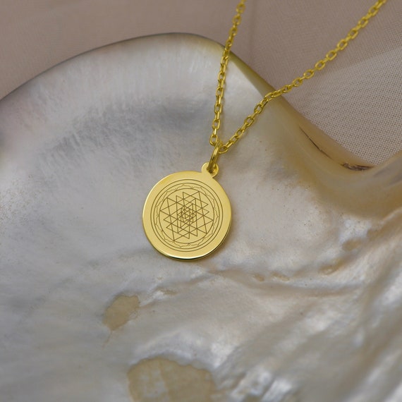 14K Solid Gold Sri Yantra Necklace - Sacred Geometry Pendant, Spiritual Meditation Jewelry, Energy Healing Amulet, Yoga Gift for Mindfulness
