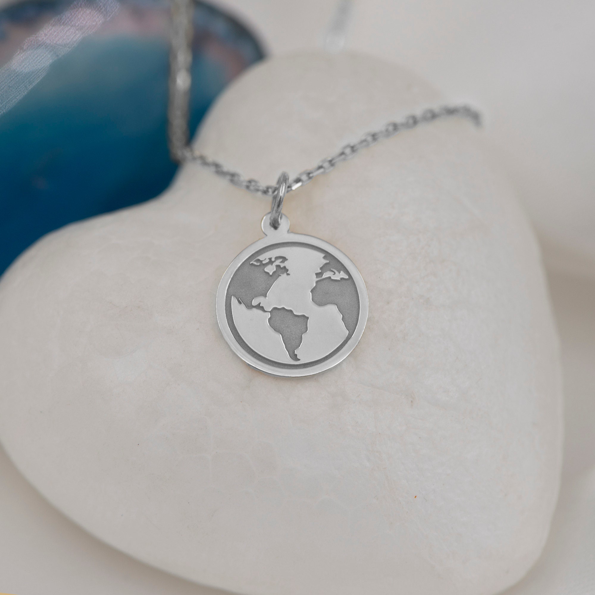 14K Solid Gold Earth Necklace - Planet Pendant, Eco-friendly 