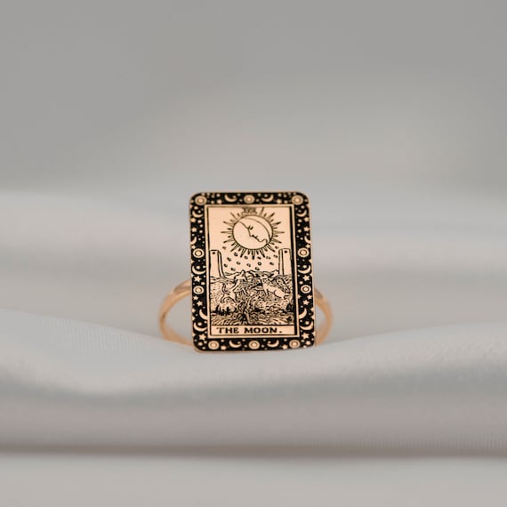 Tarot Card Ring The Moon Silver Tarot Jewelry Tarot Accessories  Gift For Mom Girlfriend Gifts Personalized Ring Astrology Ring Uluerjewelry