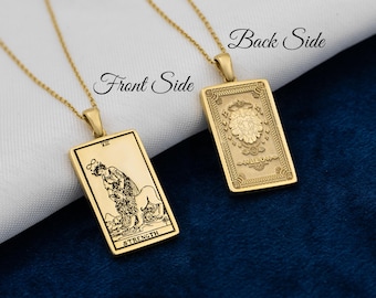 Double Sided Zodiac Sign Tarot Necklace Strength Leo By Demir Uluer  - Dainty Horoscope Pendant - Astrology Jewelry - Birthday Gifts