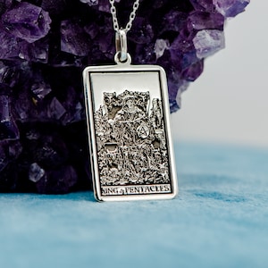 Collier avec pendentif tarot, or argenté ou or rose, roi des pentacles, collier de cartes de tarot, carte de tarot, cadeau pour femme, bijoux Uluer