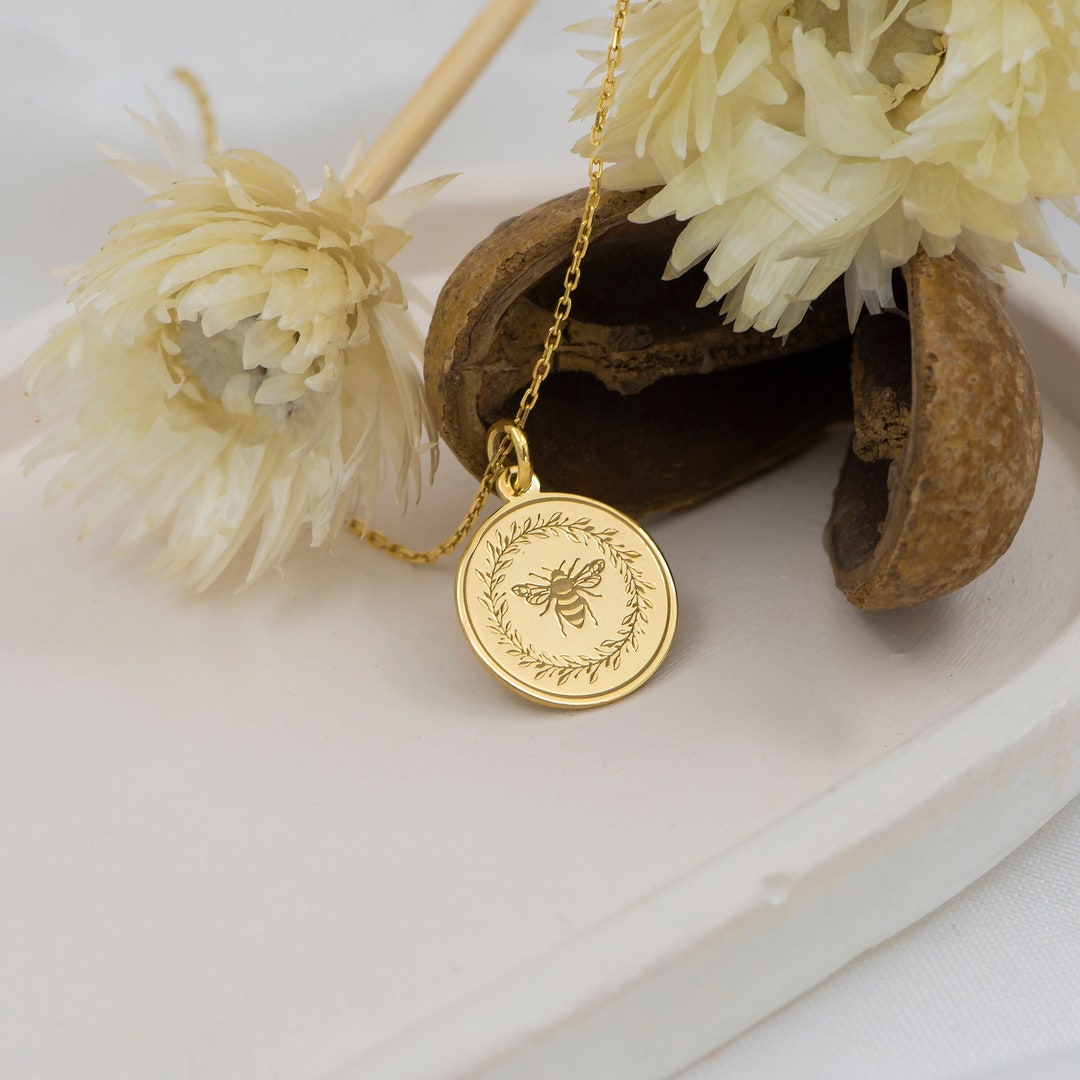 14k Real Solid Gold Bee Necklace Personalized Honey Bee Jewelry Dainty