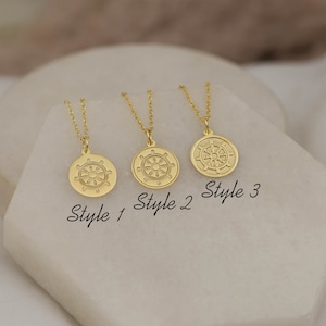 14K Solid Gold Dharma Wheel Necklace - Buddhist Spiritual Jewelry, Zen and Meditation Pendant, Yoga and Mindfulness Charm, Peace Symbol Gift