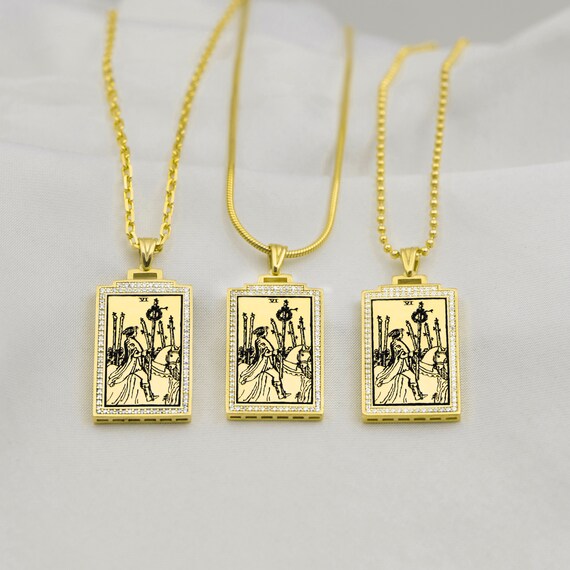 Six of Wands Tarot Card Necklace Gold Silver Tarot Jewelry Dainty