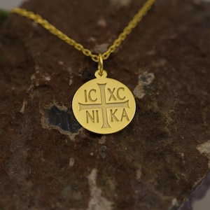14K Massivgold Ice XC NIKA Halskette - Byzantinerkreuz, griechisch religiöser Schmuck, christlicher Schutzanhänger, Glaubenssymbolanhänger