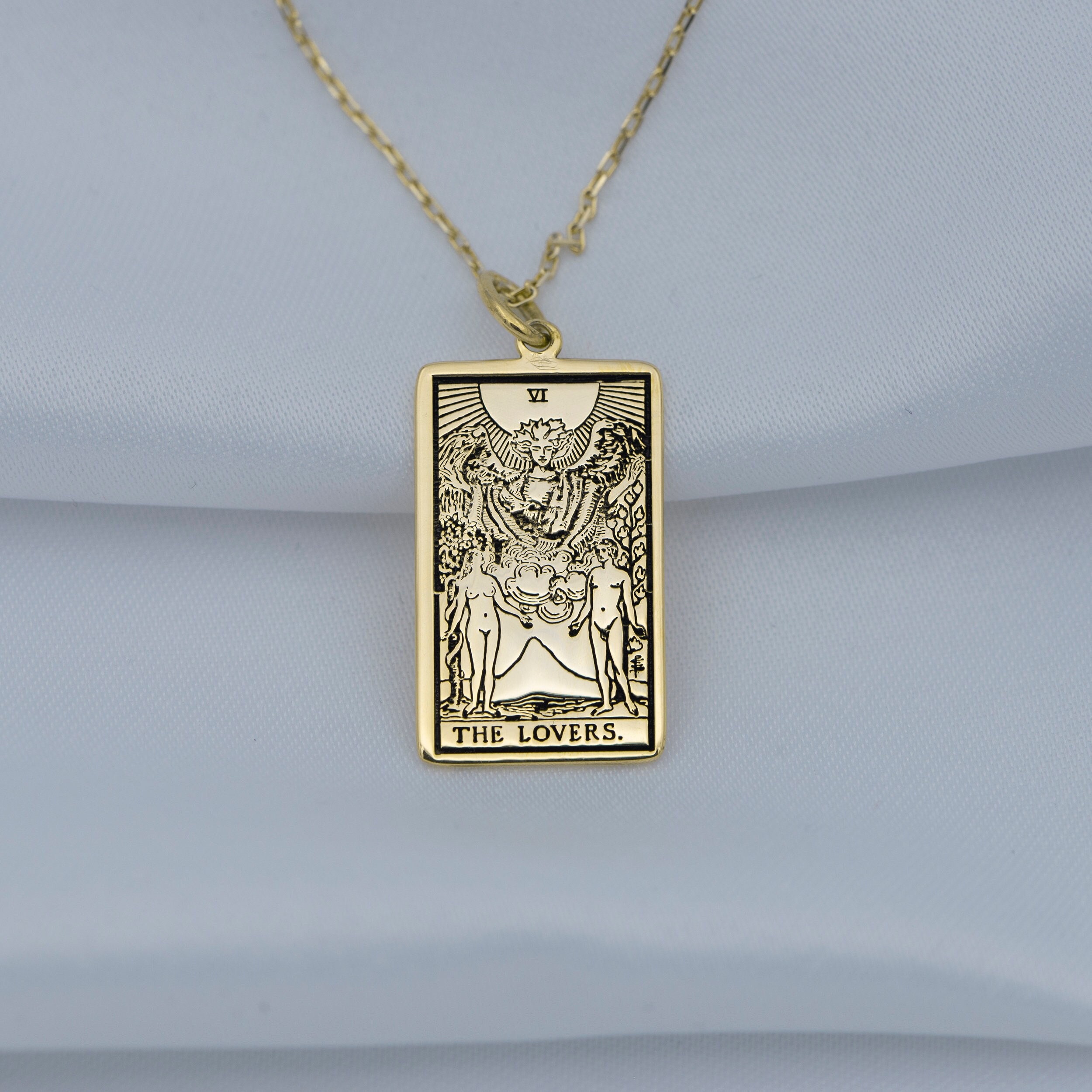 Gold Tarot Necklace the Lovers Tarot Card Necklace Silver Tarot