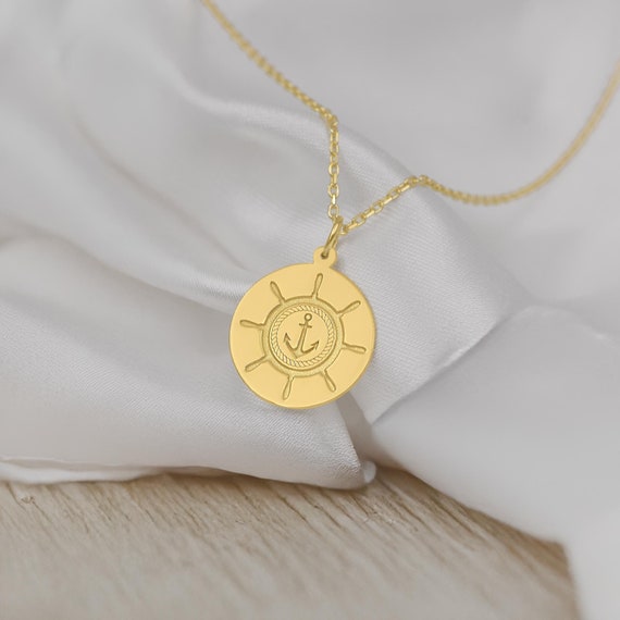 14K Solid Gold Ship Wheel Necklace – Nautical Jewelry Gift