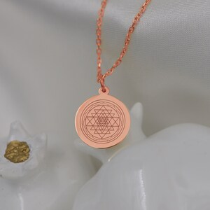 14K Solid Gold Sri Yantra Necklace - Sacred Geometry Pendant, Spiritual Meditation Jewelry, Energy Healing Amulet, Yoga Gift for Mindfulness image 9