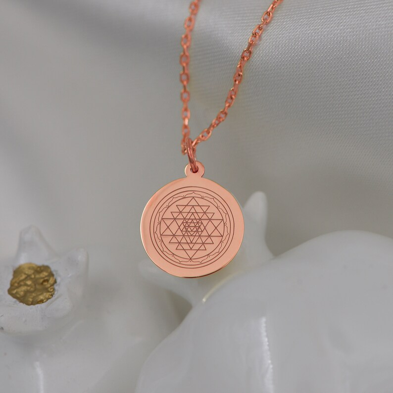 14K Solid Gold Sri Yantra Necklace - Sacred Geometry Pendant, Spiritual Meditation Jewelry, Energy Healing Amulet, Yoga Gift for Mindfulness image 9