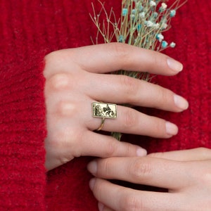 Tarot Card Ring The Fool 14K Solid Yellow Gold - Bijoux de tarot spirituel - Bague femme délicate - Cadeau d'anniversaire - Cadeau d'anniversaire