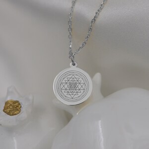 14K Solid Gold Sri Yantra Necklace - Sacred Geometry Pendant, Spiritual Meditation Jewelry, Energy Healing Amulet, Yoga Gift for Mindfulness image 7