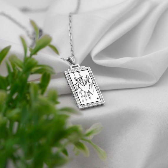 Three of Swords Gold Silver  Tarot Card Necklace  Personalized Tarot Gifts Tarot Jewellery  Christmas Gifts For Women Pendant Uluer jewelry