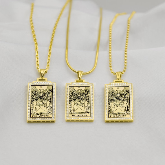 Gold Tarot Necklace the Lovers Tarot Card Necklace Silver Tarot