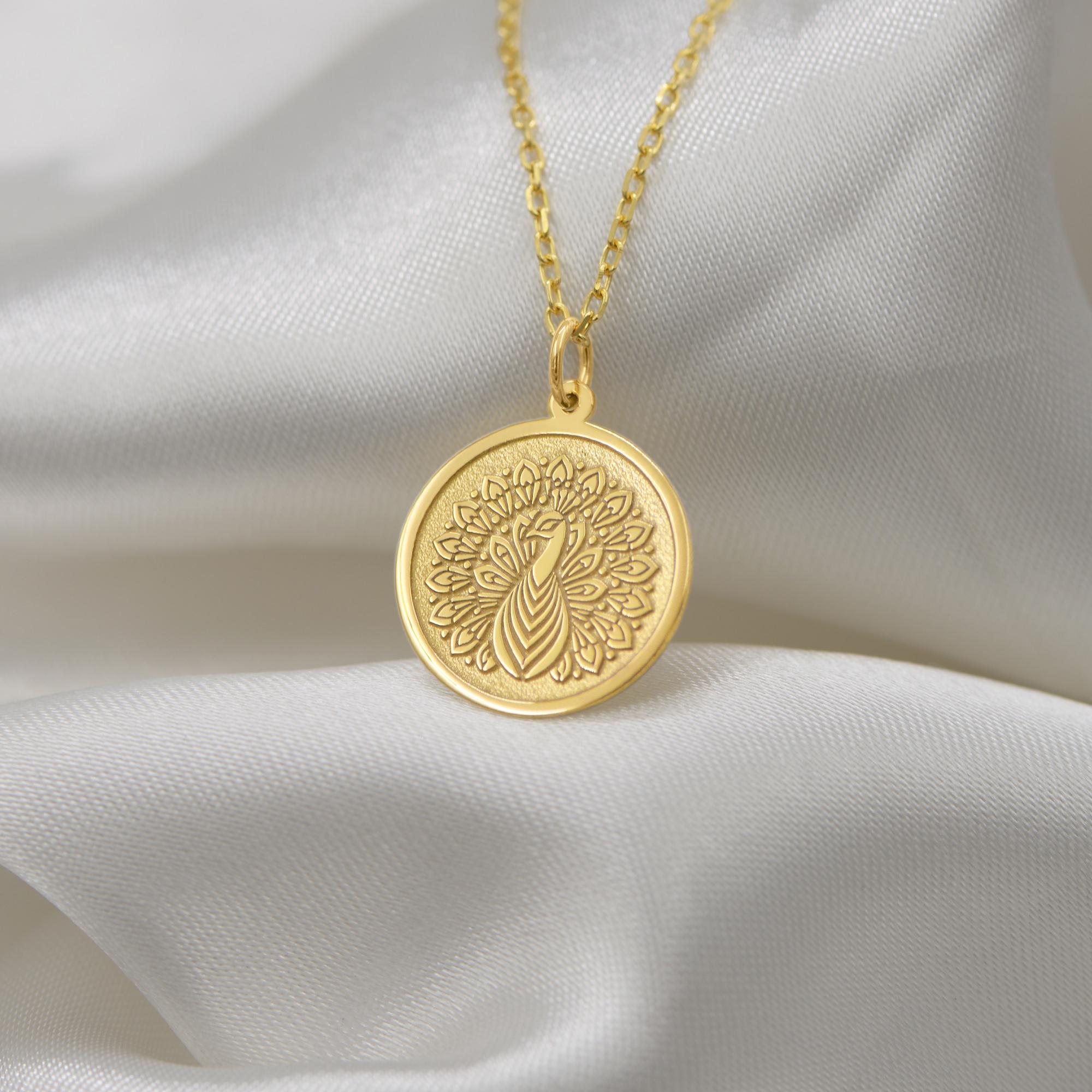 14K Solid Gold Peacock Necklace – Handmade Bird Pendant of Elegance and Grace, Custom Spiritual Animal Charm, Symbolic Gift for Her