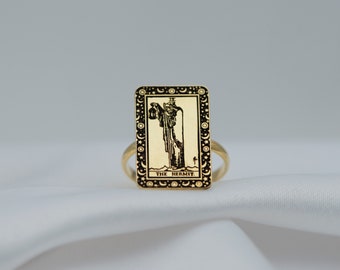 The Hermit Tarot Card Ring Plata de ley o Gold Tarot Gifts Astrology Ring Zodiac Ring Regalo para su mamá Regalos Regalos de Navidad de Uluer