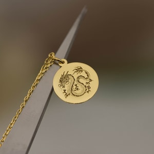 14K Solid Gold Chinese Dragon Necklace - Oriental Mythical Jewelry, Feng Shui Lucky Charm, Chinese Zodiac Pendant, Asian Symbolic Jewelry