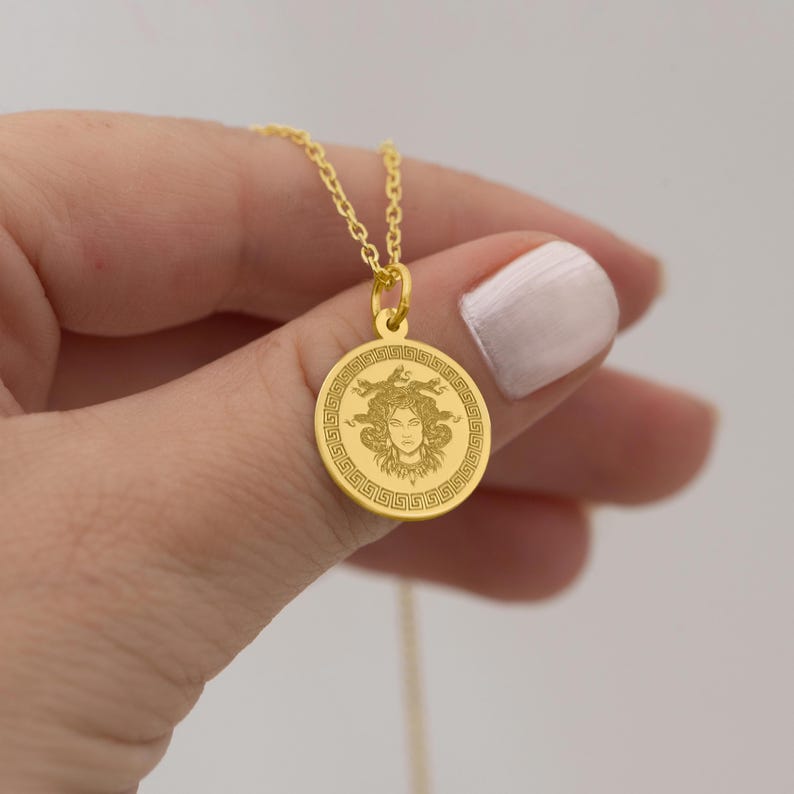 14K Solid Gold Medusa Pendant Ancient Greek Mythology Jewelry Gift for