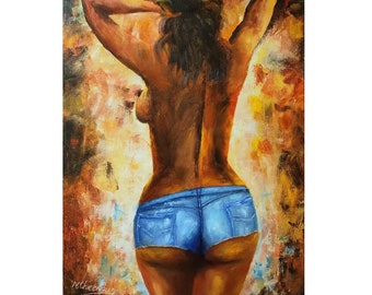 Female Body Painting Figurative Original Art Woman Oil Canvas Artwork 16x12 inches