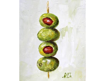 Olives Painting Kitchen Original Art Impasto Oil Still Life Artwork (7x5 in)