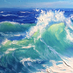 Ocean Wave Painting Original Art Seascape Small Wall Art Waves Oil Artwork 5x7 inch by N.Chernous