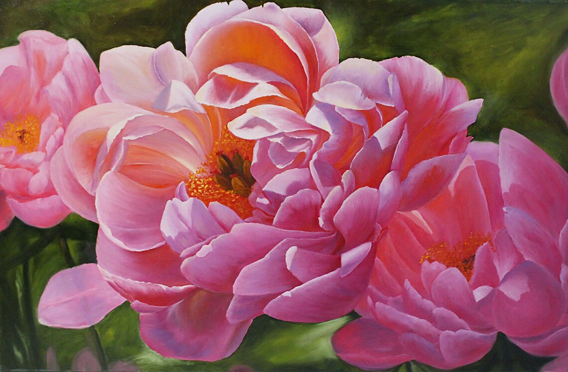 Peonies Painting Peony Original Artwork Large Pink Flowers Oil Etsy