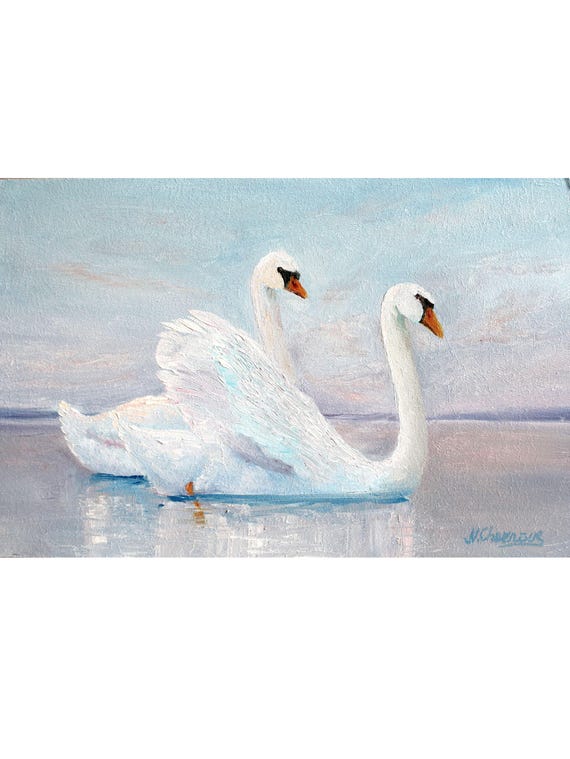 Original Swan Oil Painting: Lake Landscape Art, Made to Order - Etsy