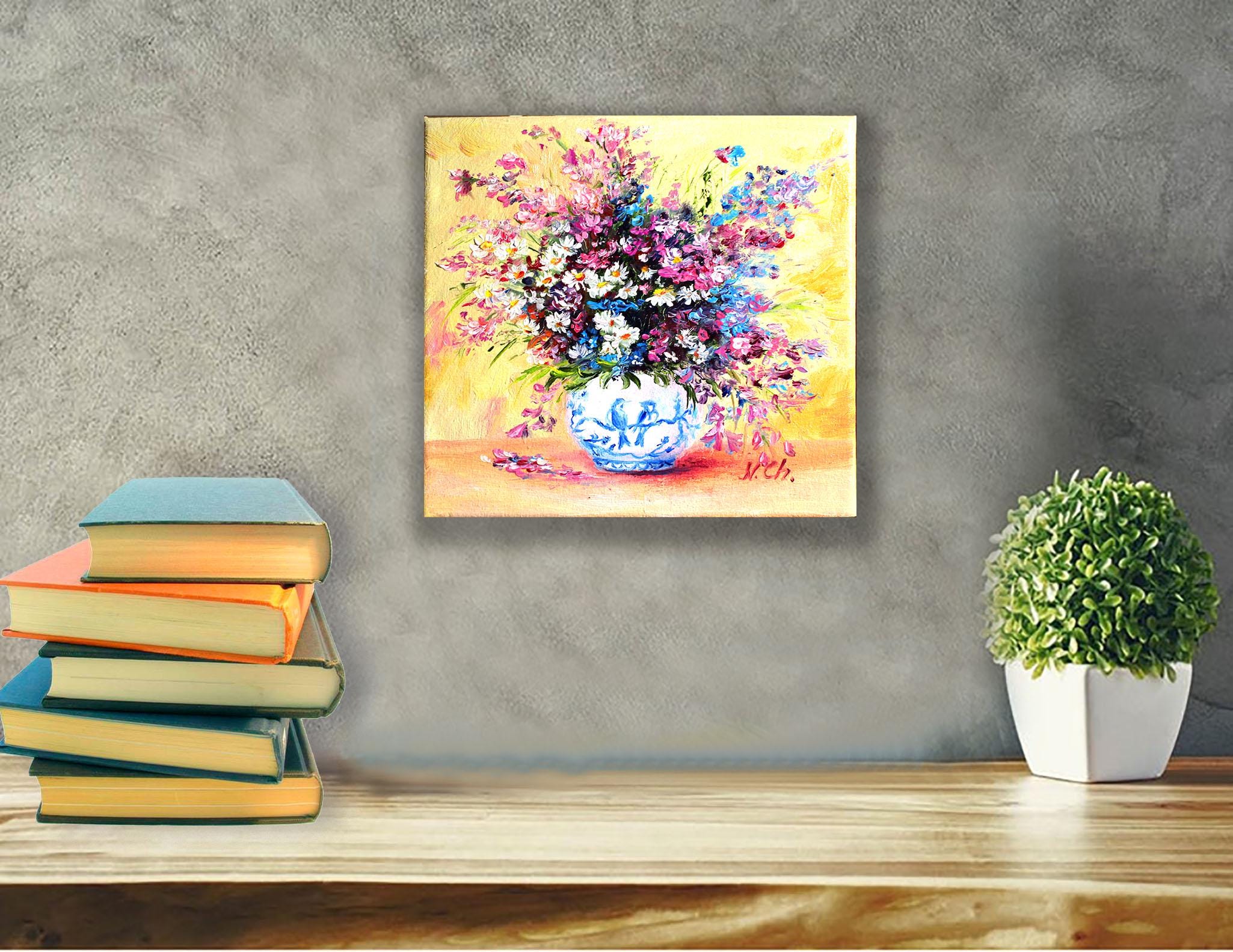 Daisy Painting Floral Original Art Wildflower Bouquet Wall Art Small ...