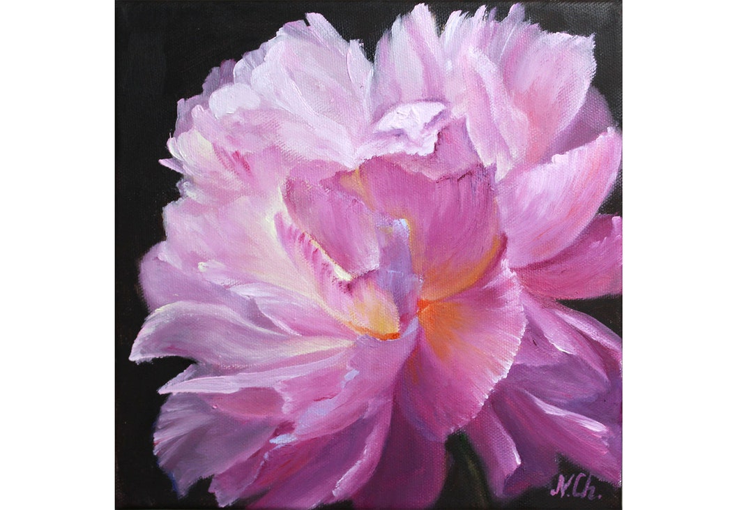 Peony Painting Floral Original Art Pink Flower Oil Artwork Canvas Wall ...