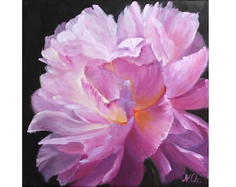 Peony Painting Floral Original Art Pink Flower Oil Artwork Canvas Wall Art