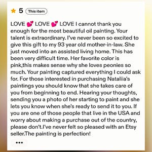 Peonies painting. Review of buyer