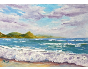 California Painting Ocean Original Art Seascape Wall Decor Small Wave Oil Artwork 5x7 inches