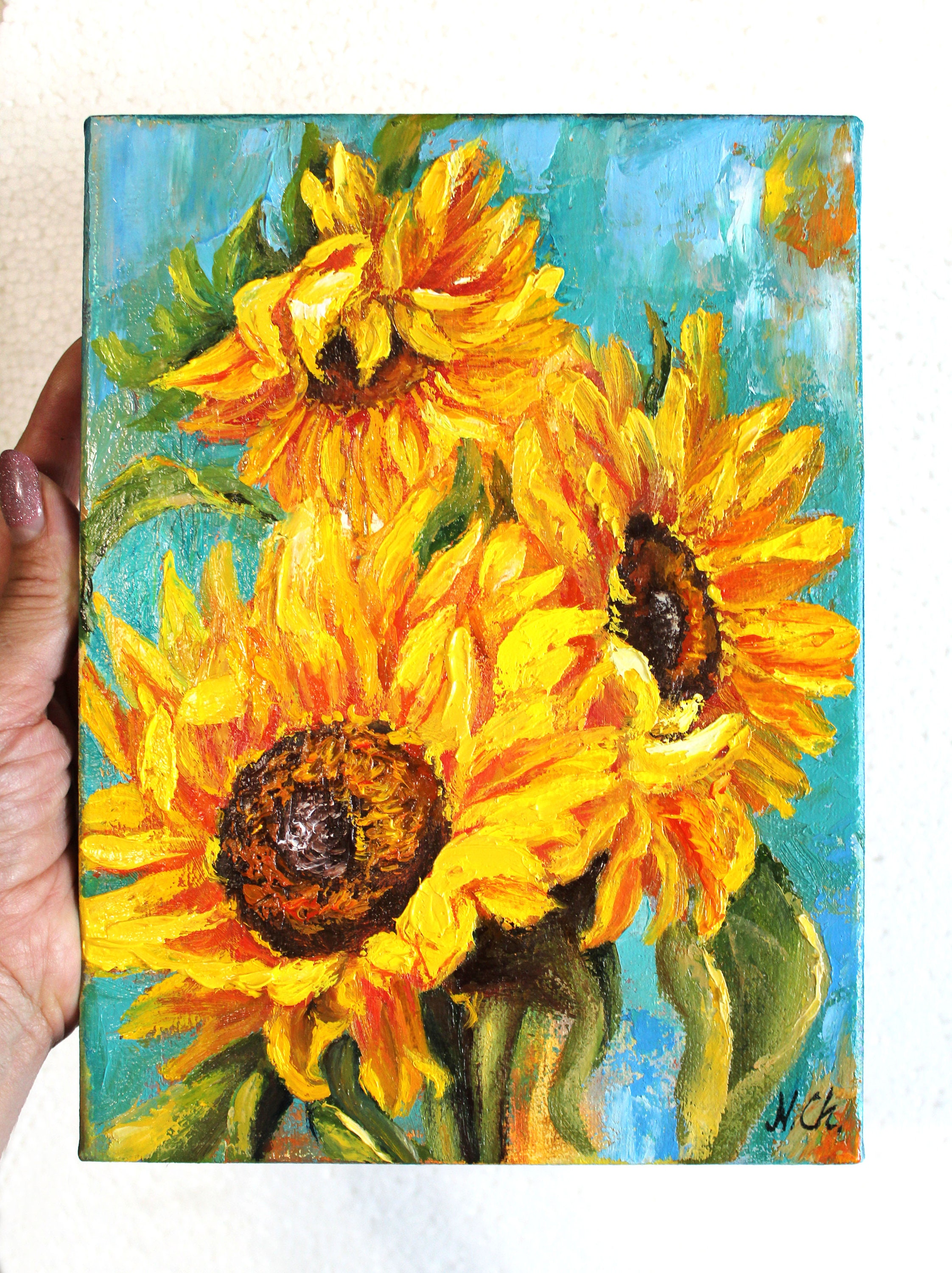 Sunflower Painting Floral Original Art Flower Wall Art Oil