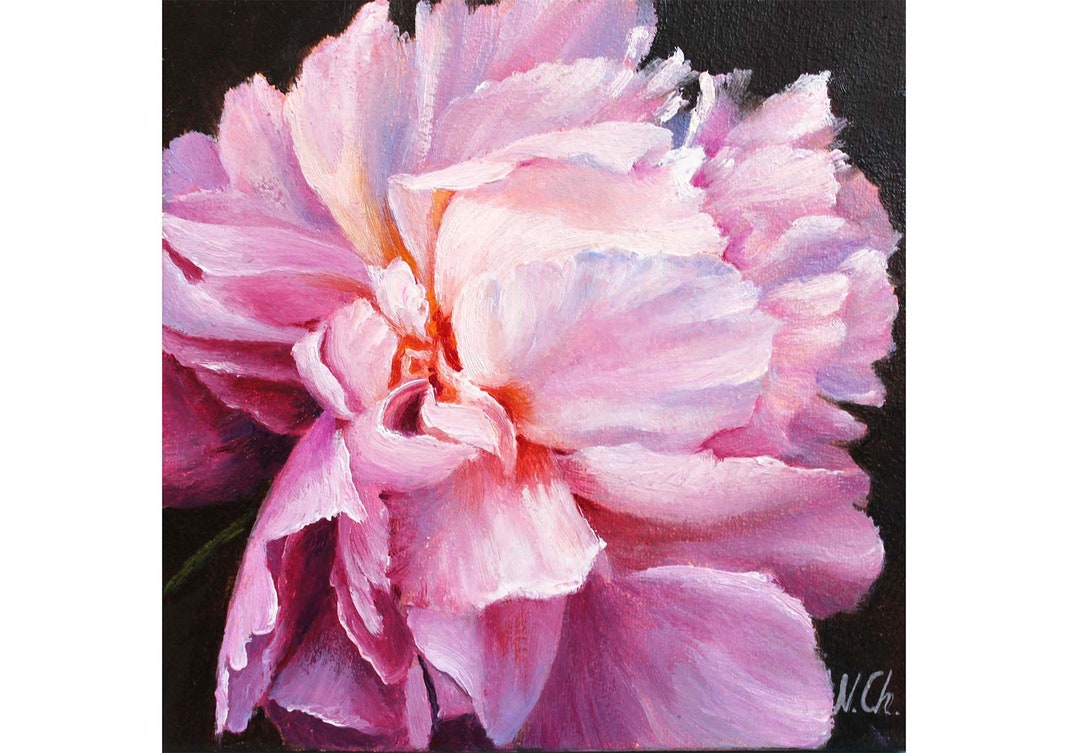 Peony Painting Floral Original Wall Art: Pink Flower Oil Artwork on ...