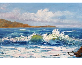 Ocean Painting Seascape Original Art Wave Wall Art Coast Oil Canvas Artwork 8x12 inch