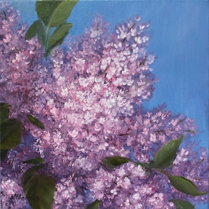Lilac Painting Floral Original Art Flower Lilac Branch Wall Art Oil Canvas Artwork 12x12 inch By N.Chernous