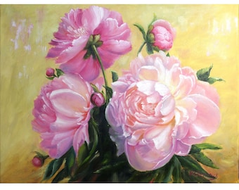 Peony Painting Floral Oil Original Art Pink Wall Art Romantic Home Decor