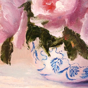 Peony Painting Flower Original Art Floral Wall Art Pink Peonies In Vase Oil Canvas Artwork 8 by 10 inch by N.Chernous image 4