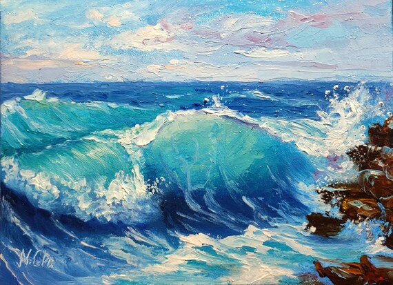 California Seascape Oil Painting: Original Wave Art, 5x7