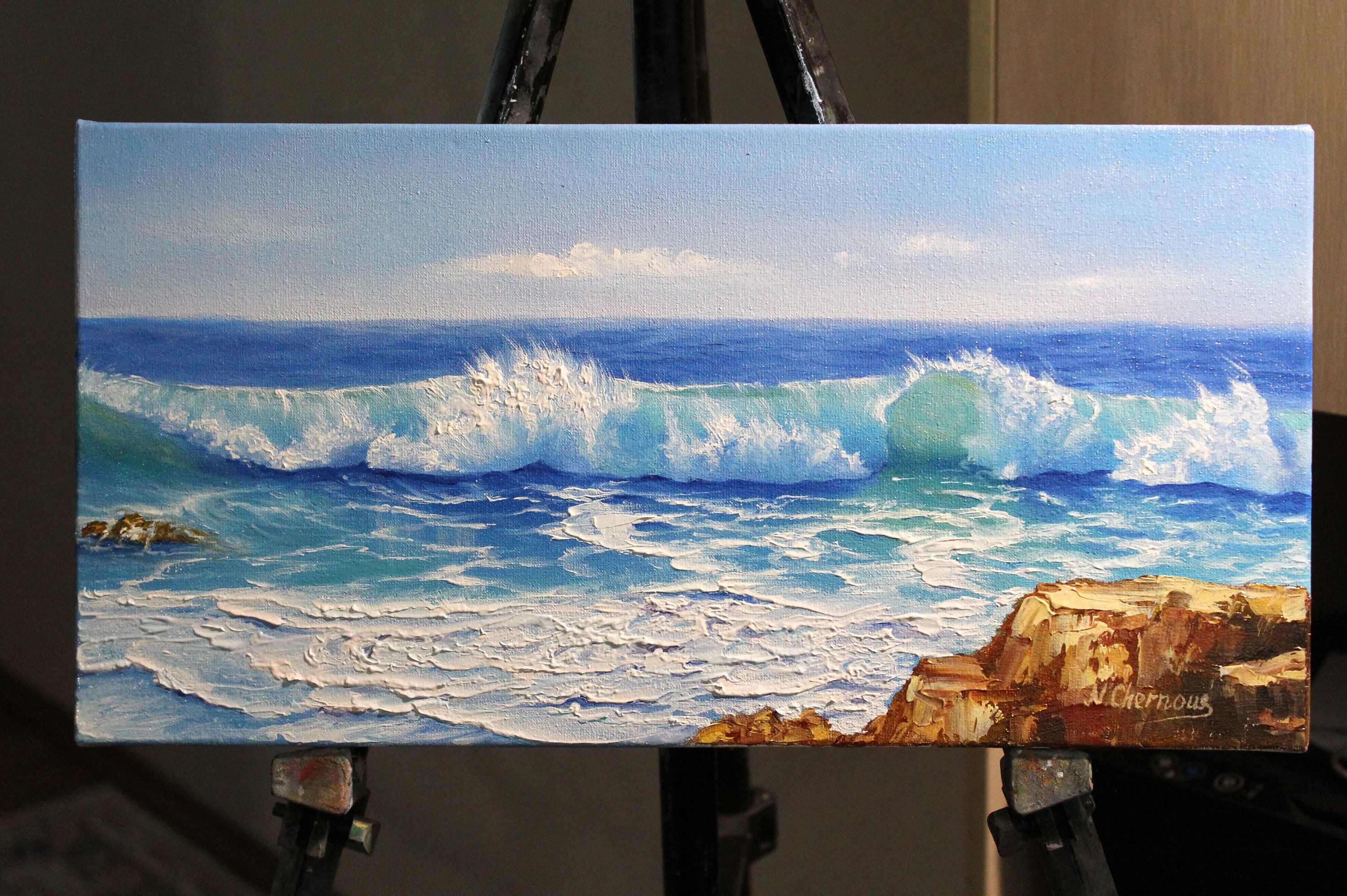 P50号】good blue(cave) 油絵 oil painting