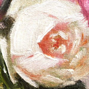 Peony oil painting original of a bouquet of peonies in a round white vase. Close-up