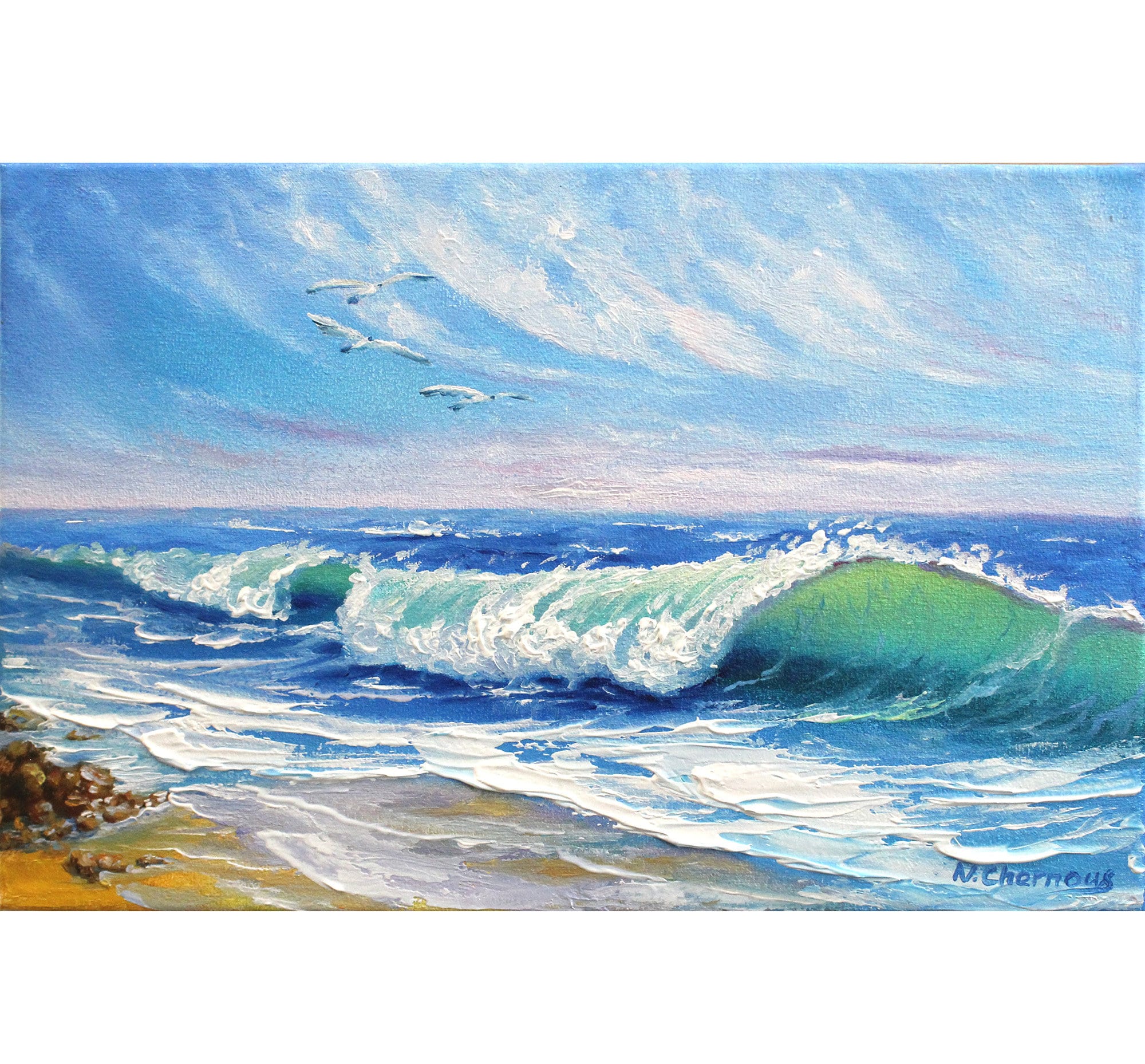 Original Ocean Wave Oil Painting: Coastal Seascape Canvas