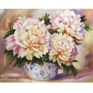 Peony Painting Floral Original Art Flower Wall Art Pink Peonies In Vase Oil Artwork Gift For Mom