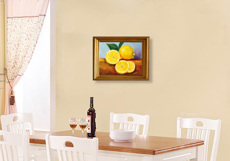 Lemon oil painting, Citrus still life for your kitchen