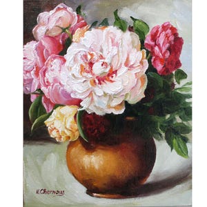 Peony Painting Floral Original Art Flower In Vase Oil Wall Art Peony Rose Artwork Gift For Mom
