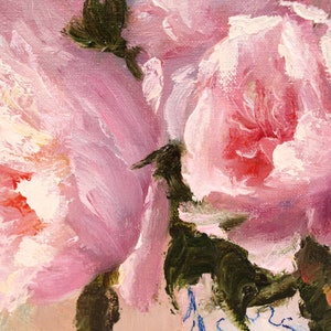 Peony Painting Flower Original Art Floral Wall Art Pink Peonies In Vase Oil Canvas Artwork 8 by 10 inch by N.Chernous image 3