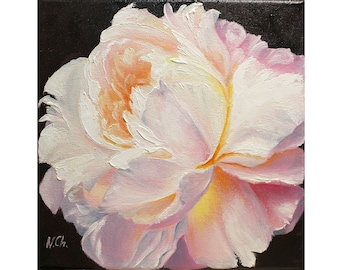 Peony Painting Flower Original Art Floral Artwork Wall Art Oil Canvas 8x8"