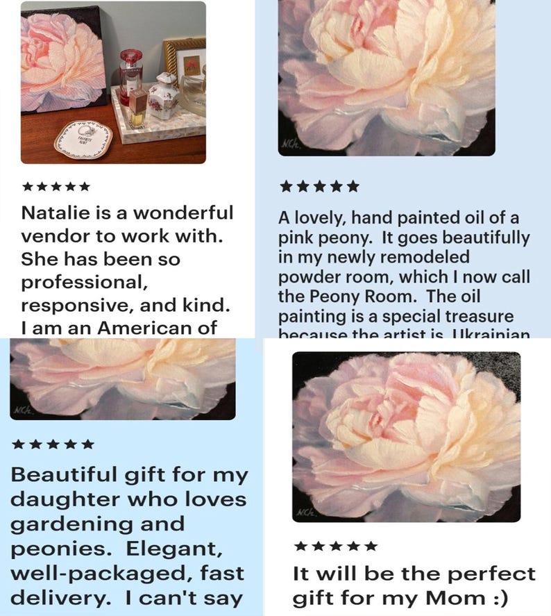 Peony oil painting, reviews of buyers.